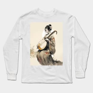 Beautiful Geisha and her Guitar Long Sleeve T-Shirt